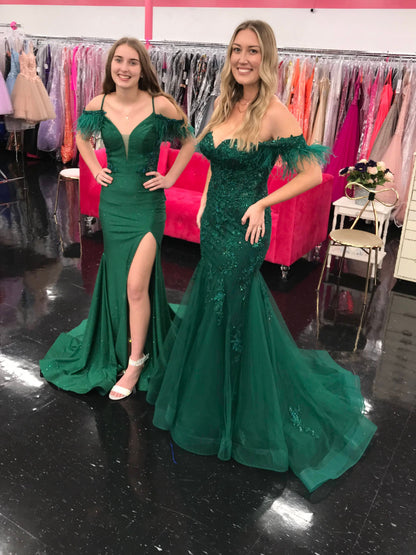 Amarra 88558 Size 4 Emerald Prom Dress Feathers