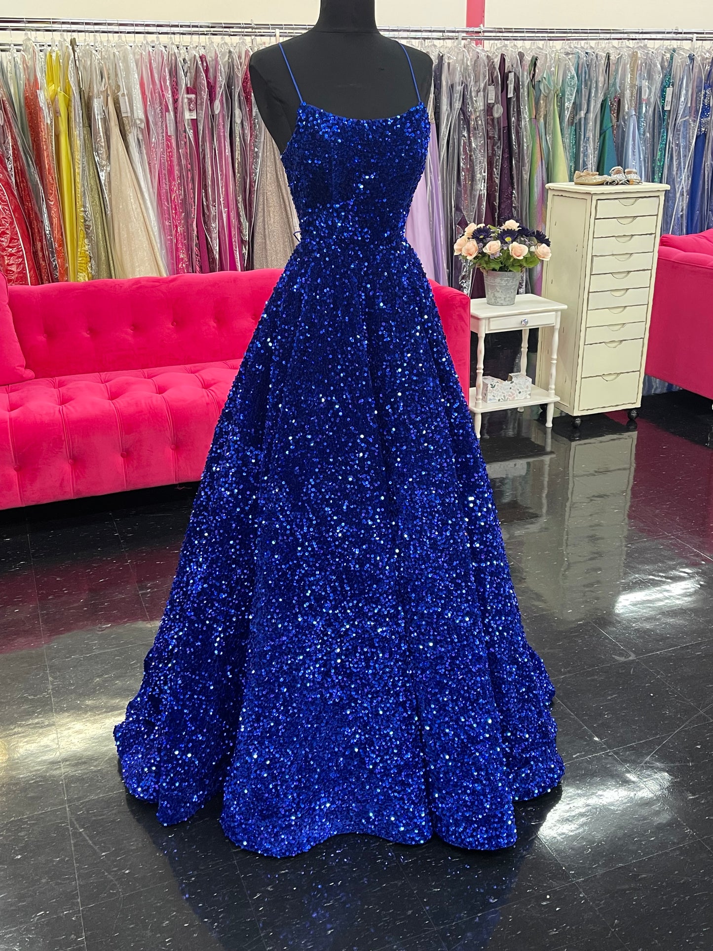 Amarra Dress 88502 Prom Dress Ball Gown Sequined Velvet Scoop Neckline Lace Up Back