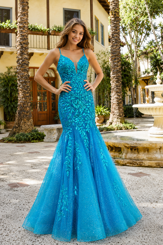 Amarra 87317 Size 00 Teal Mermaid Prom Dress Sequin Corset