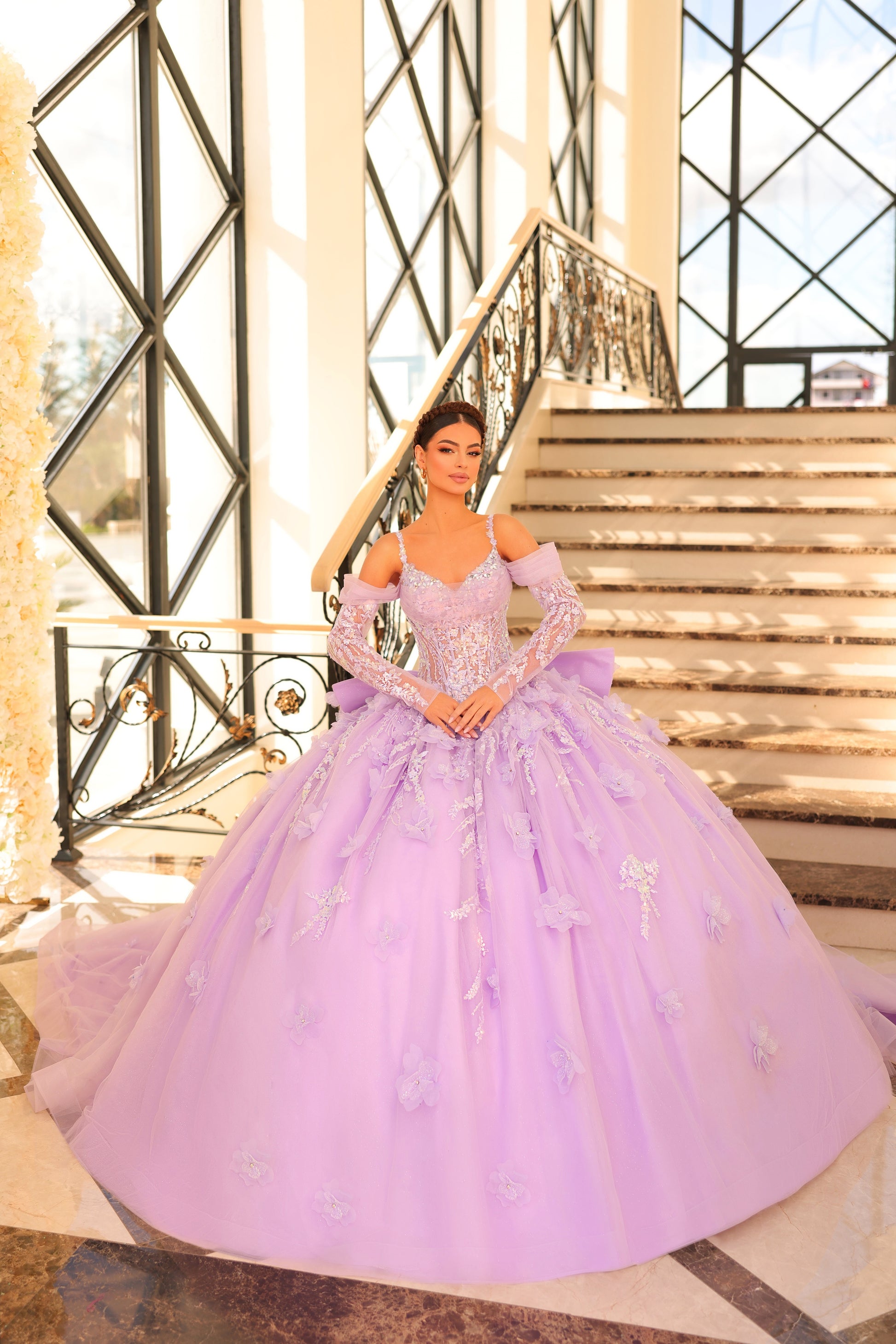 pink long sleeve quince dress Long Sleeve Quinceanera Dress by House of Wu 26904 8 / Periwinkle