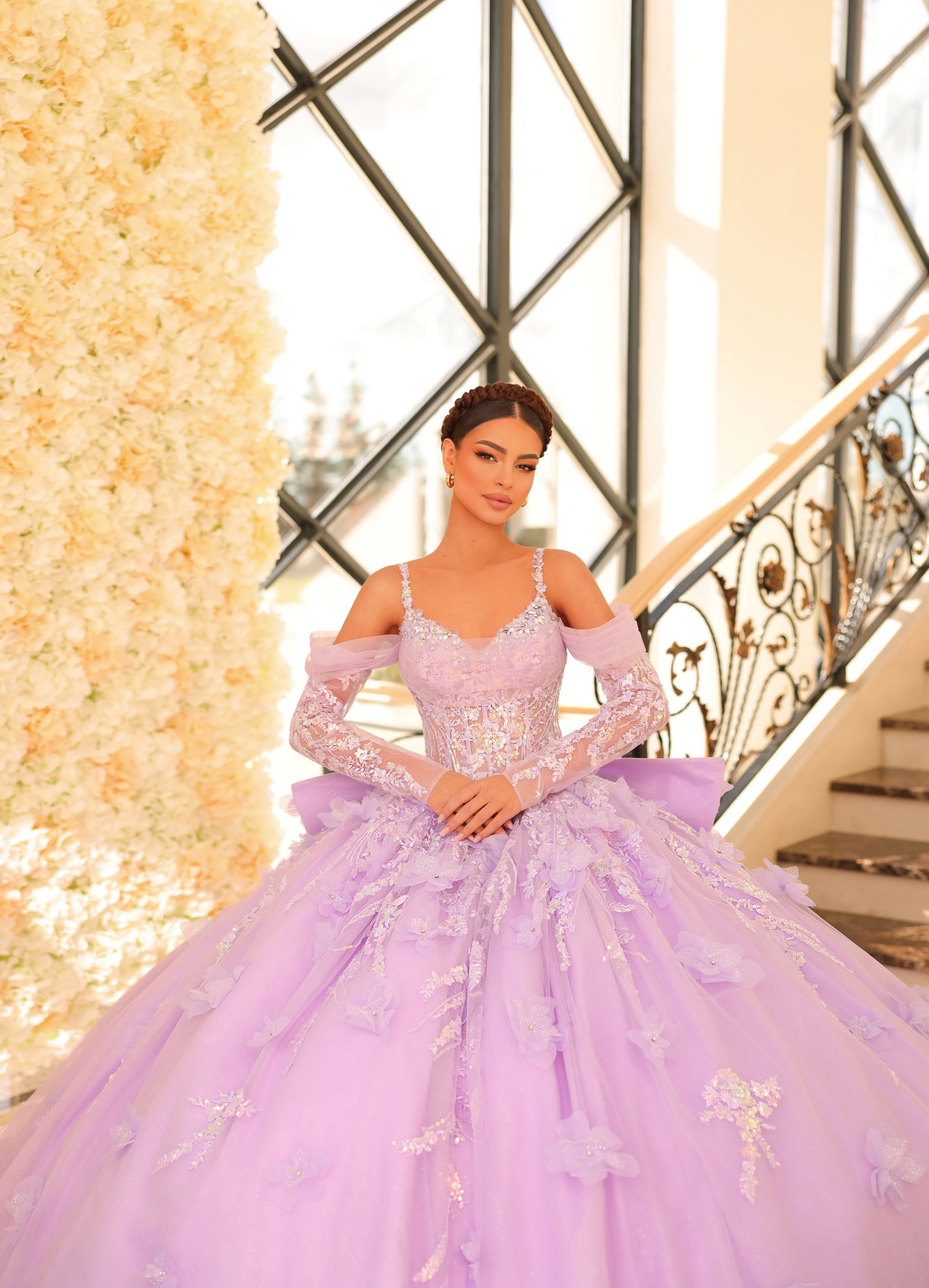 Amarra 54204 Quinceanera Dress Train Long Sleeve Bow Flowers Sequins Ballgown off the Shoulder 8 / Hot Pink Amarra 54204 Quinceanera Dress Train Long Sleeve Bow Flowers Sequins Ballgown off the Shoulder 8 / Hot Pink