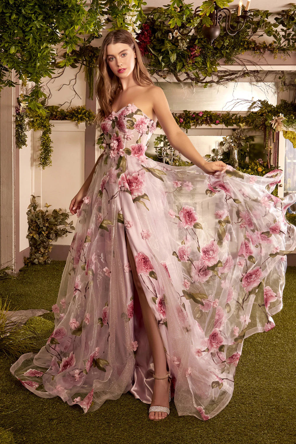 Andrea & Leo Couture A1035 Portrait of a Rose Printed Organza Gown 8 / Multi