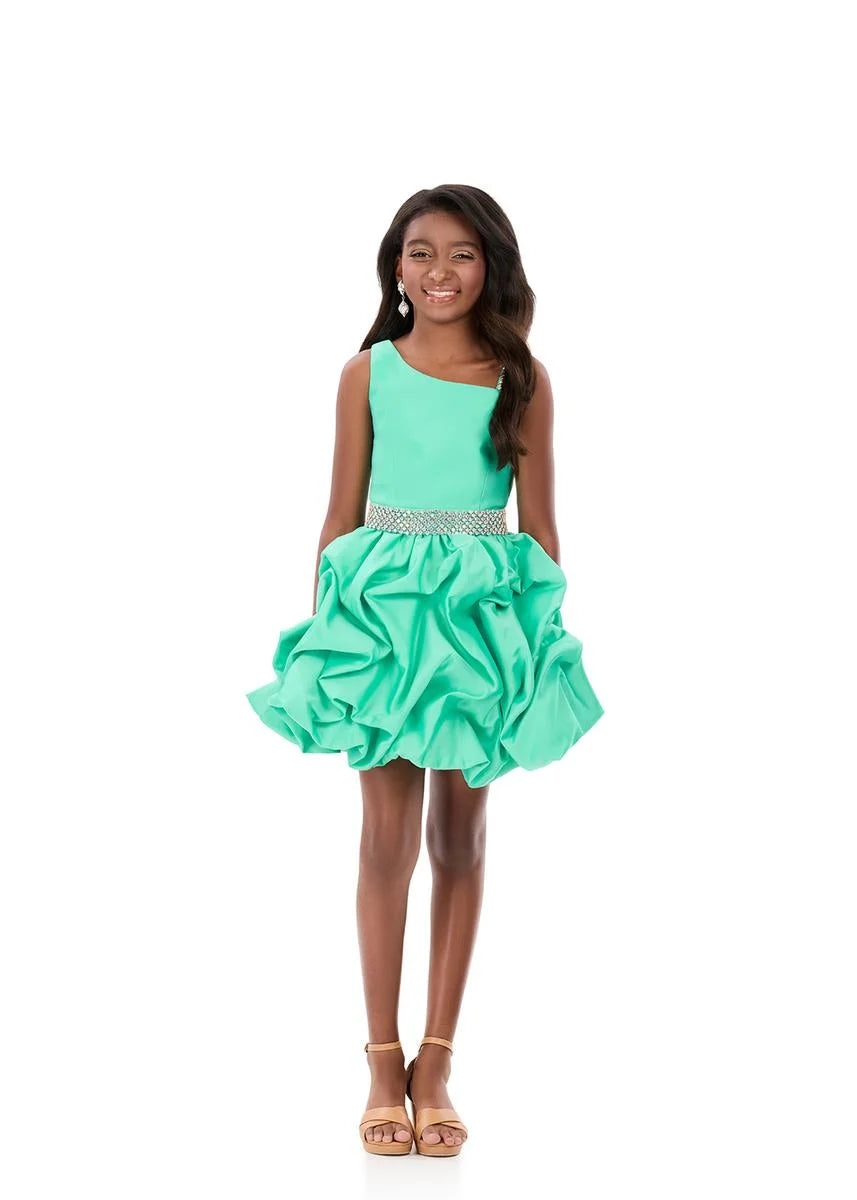 ASHLEYlauren 8329 Girls Short Dress Bubble Skirt with Pickups One Shoulder