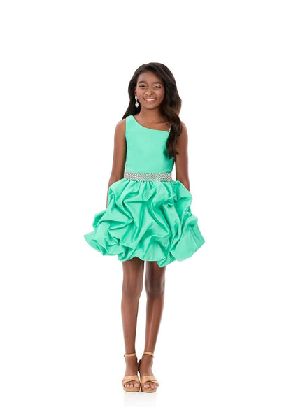 ASHLEYlauren 8329 Girls Short Dress Bubble Skirt with Pickups One Shoulder