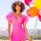 Ashley Lauren 11099 Size 4 Hot Pink Prom Dress Off the Shoulder Feathers Train Left Leg Slit