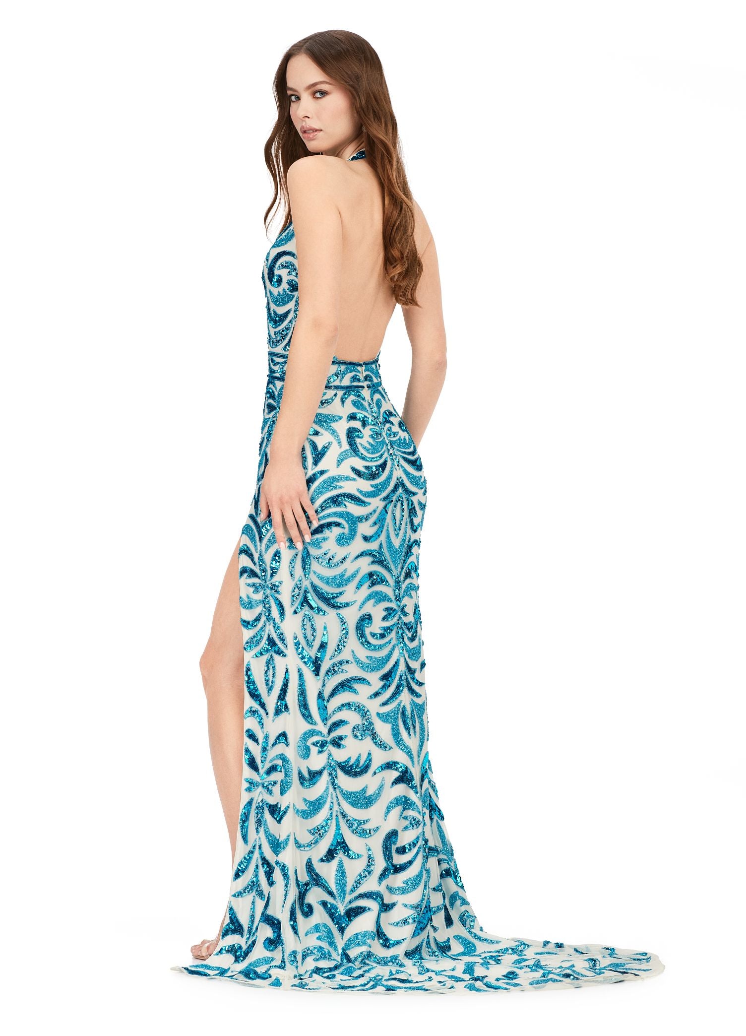 Ashley Lauren 11283 Halter Evening Gown with Sequin Motif Glass Slipper Formals Ashley Lauren 11283 Halter Evening Gown with Sequin Motif Glass Slipper Formals