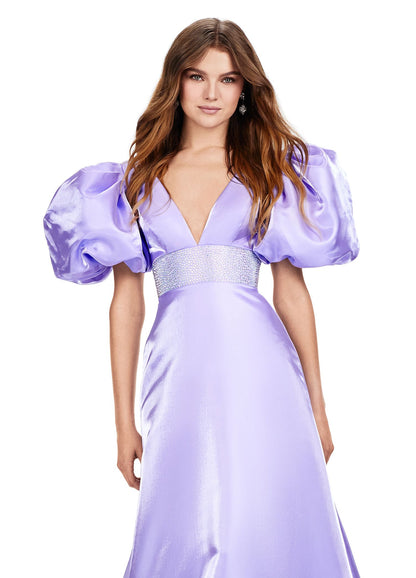 Ashley Lauren 11378 Orchid A-Line Evening Gown with Oversized Puff Sleeves