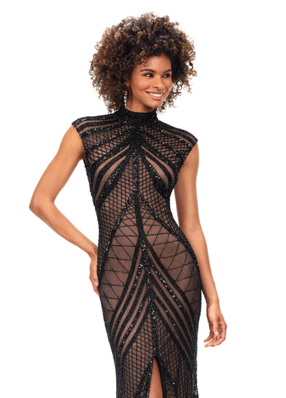 Ashley Lauren 1624 Cap Sleeve Beaded Evening Gown