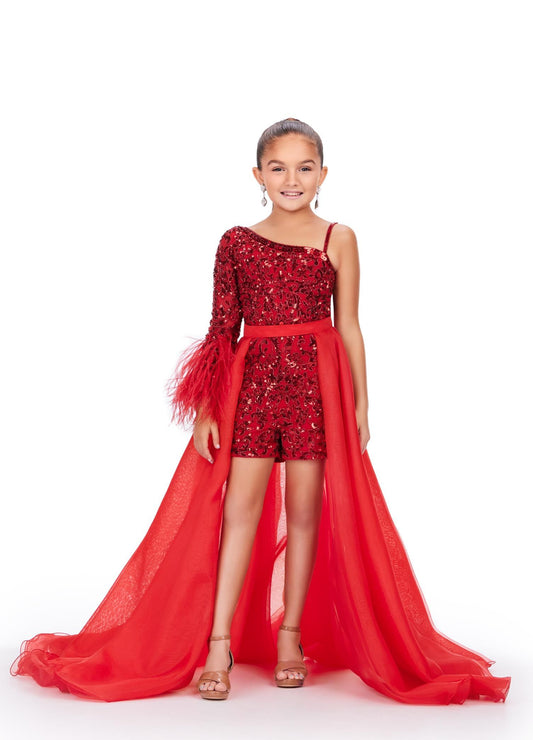 Ashley Lauren Kids 8067 Size 4, 6, 10 Red girls Organza Overskirt with Wire Hem Fun Fashion Pageant Girls