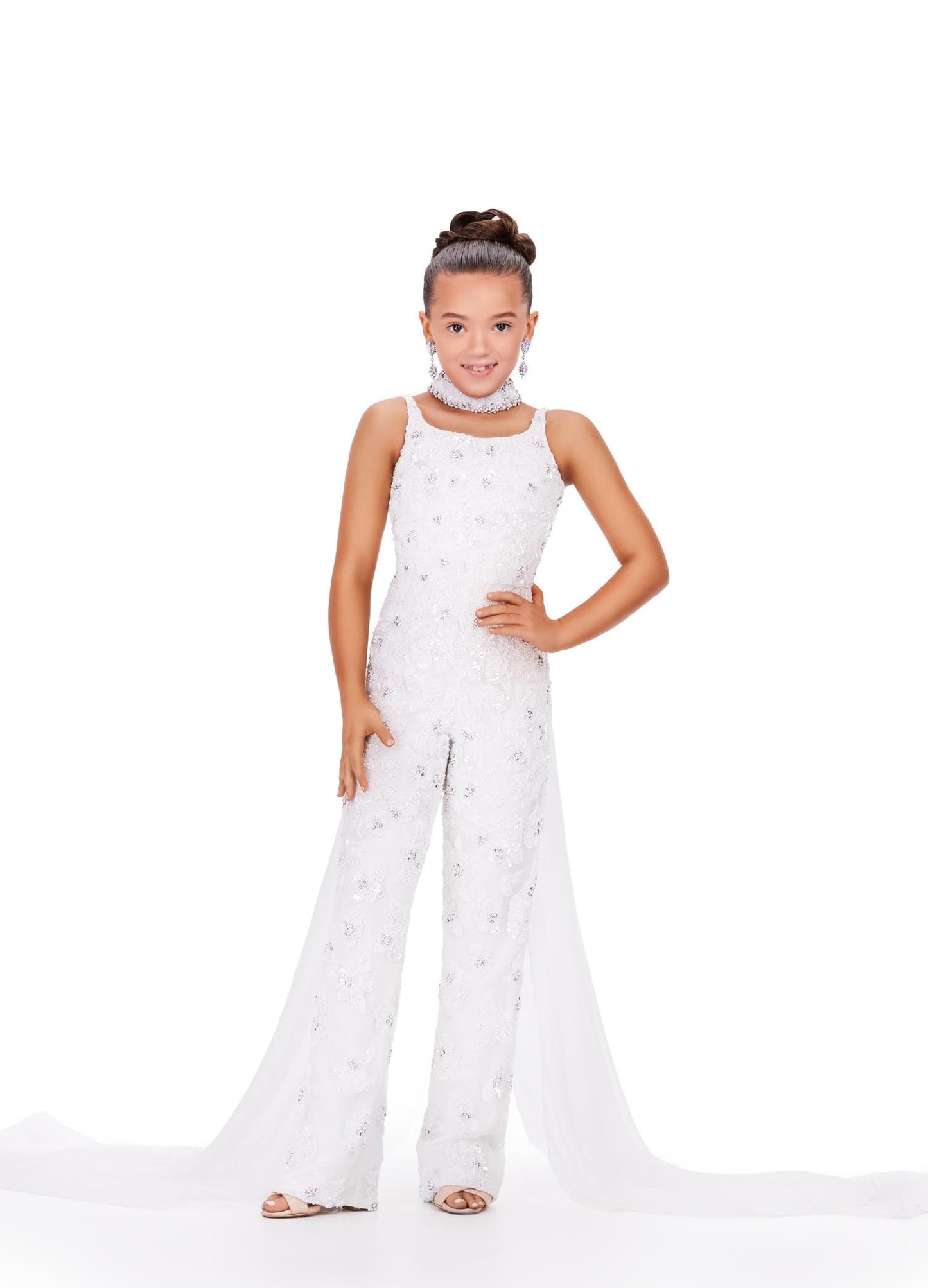 Ashley Lauren Kids 8190 Fully Beaded With Beaded Choker And Chiffon Cape Jumpsuit