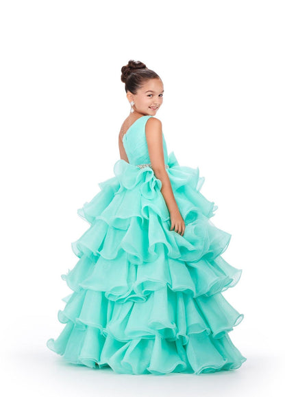 Ashley Lauren Kids 8217 Size 12 Aqua Girls Pageant Dress Ruffle Bow