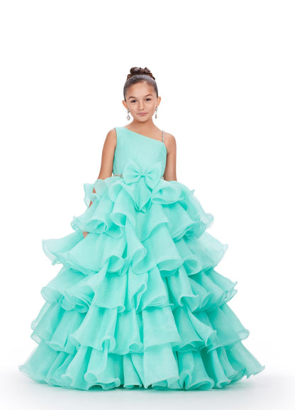 Ashley Lauren Kids 8217 Size 12 Aqua Girls Pageant Dress Ruffle Bow