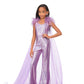 Ashley Lauren Kids 8174 Girls Sequin Jumpsuit with Organza Cape  Bring the drama in this kids sequin jumpsuit featuring a v-neckline. The look is complelted with an off the shoulder feather strap and organza cape.