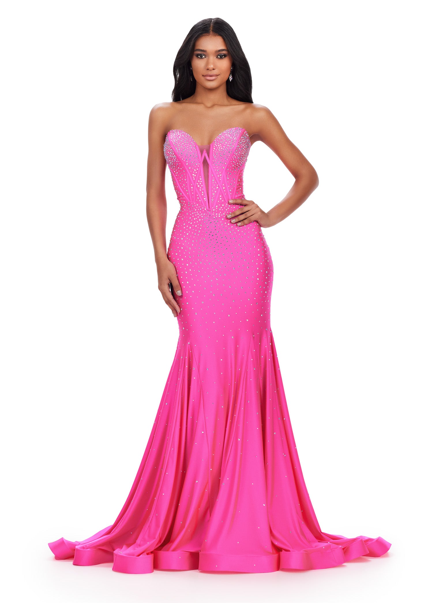 strapless open back dress Ashley Lauren 11560 Prom Dress Royal 6 / Hot Pink