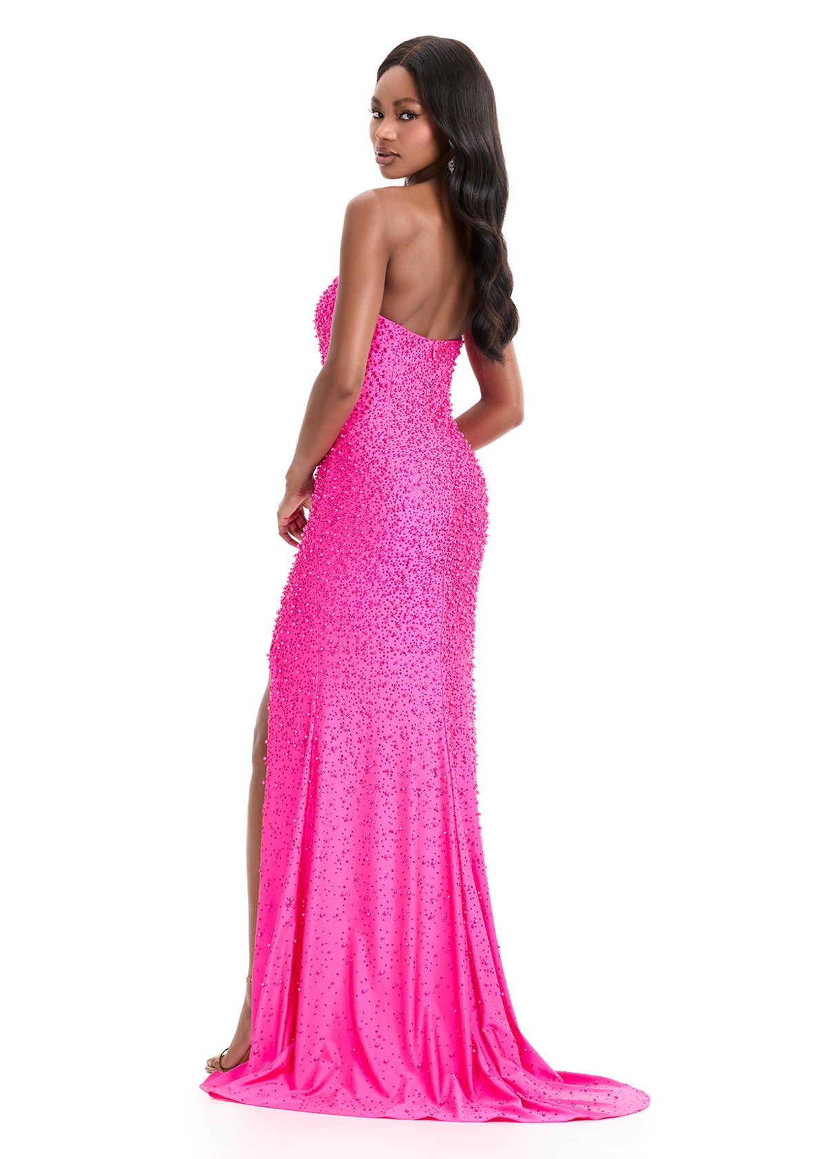 Ashley Lauren 11856 Fuchsia Fitted strapless Crystal Prom Dress Slit Evening Gown Formal Evening Gown back