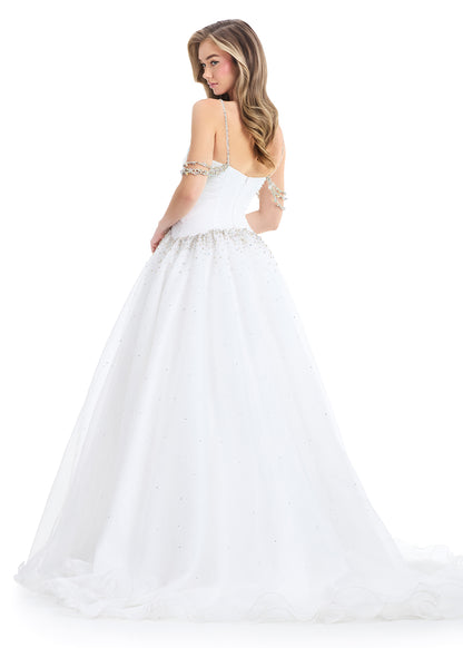 Make a grand entrance in the ASHLEYlauren Style 12048, a stunning organza ball gown that features a fitted ruched bodice with sparkling embellishments along the waistline. This gown boasts delicate spaghetti straps and a voluminous floor-length skirt with a dramatic train, perfect for proms, galas, or any formal occasion.

Available in Hot Pink, Ivory, Sky
Organza Fabric with Fitted Ruched Bodice, Sparkling Waist Embellishments, Spaghetti Straps, Full Floor-Length Skirt with Train
Ideal for Proms, Galas, Fo