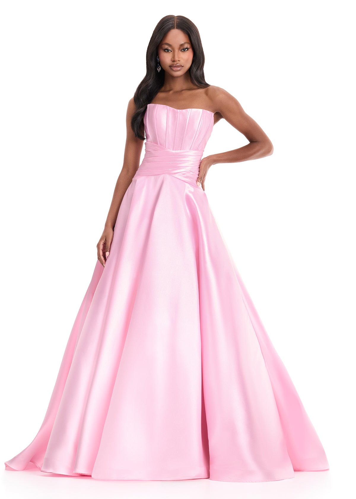 Ashley Lauren 12055 Ice Pink Corset Ballgown Fitted Mikado Satin Dress