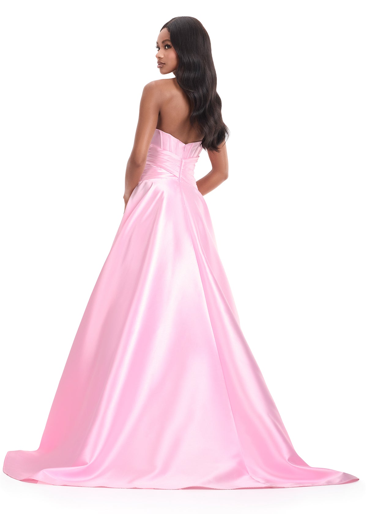 Ashley Lauren 12055 Ice Pink Corset Ballgown Fitted Mikado Satin Dress back