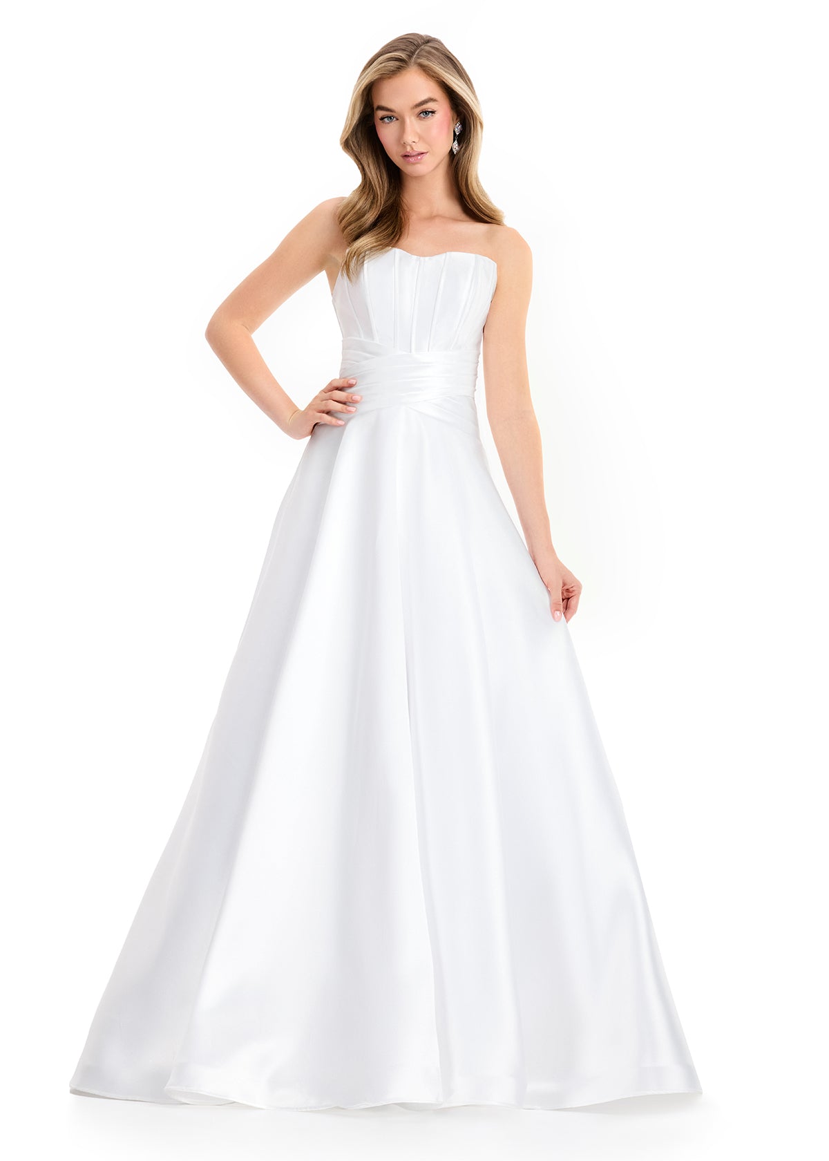 Ashley Lauren 12055 Ivory Corset Ballgown Fitted Mikado Satin Dress