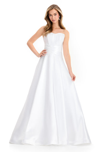 Ashley Lauren 12055 Ivory Corset Ballgown Fitted Mikado Satin Dress