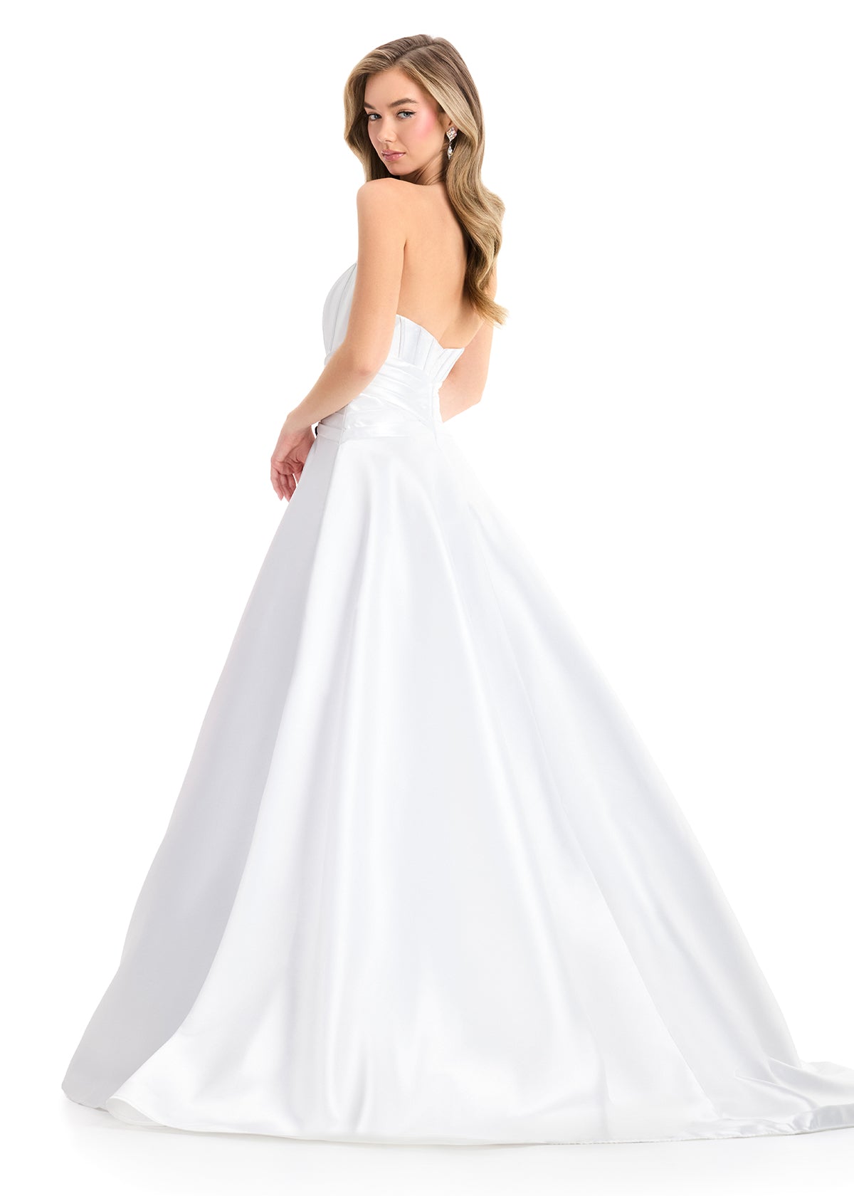 Ashley Lauren 12055 Ivory Corset Ballgown Fitted Mikado Satin Dress back