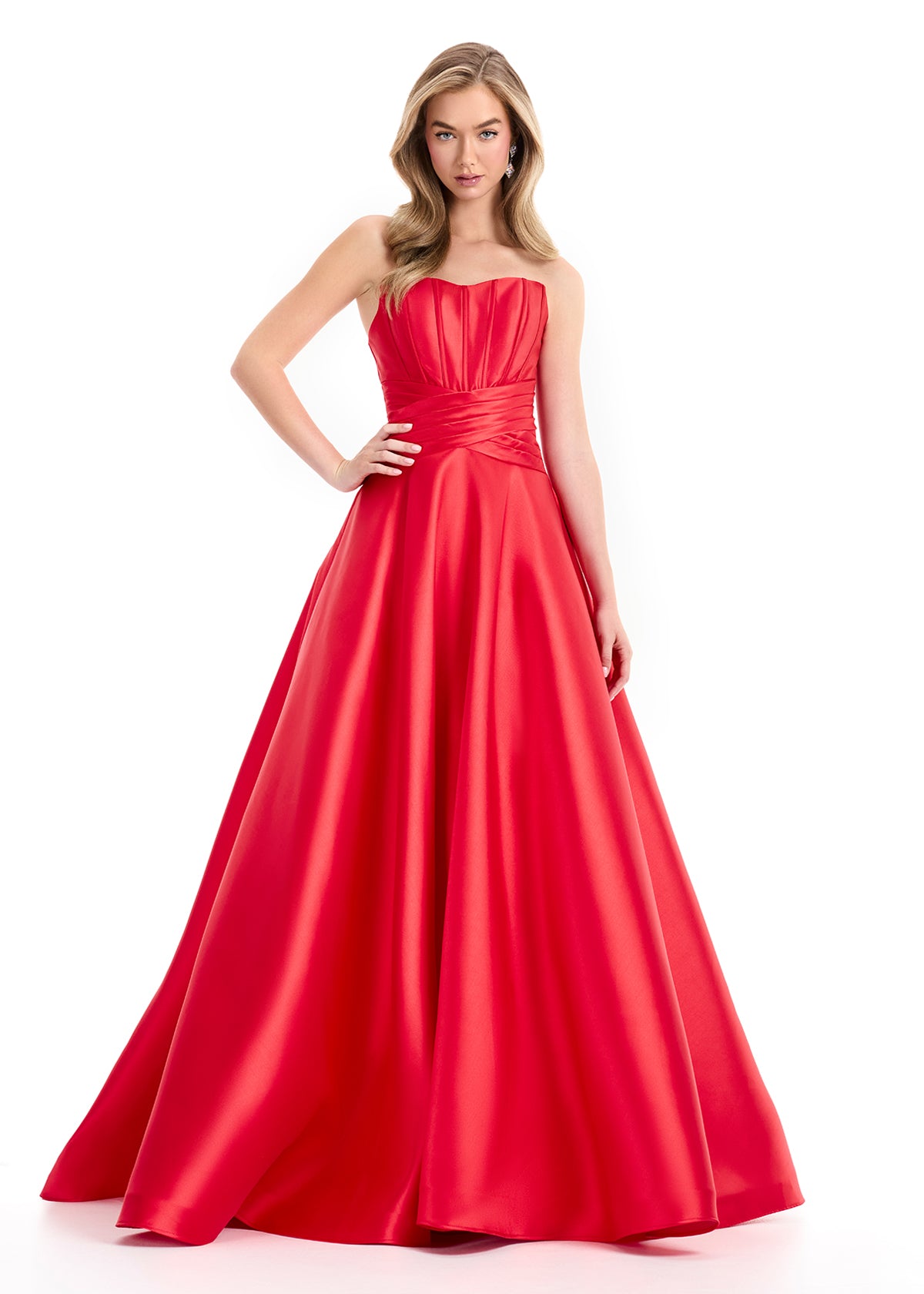 Ashley Lauren 12055 Red Corset Ballgown Fitted Mikado Satin Dress