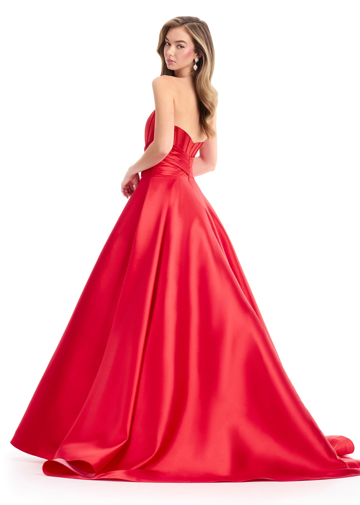 Ashley Lauren 12055 Red Corset Ballgown Fitted Mikado Satin Dress back