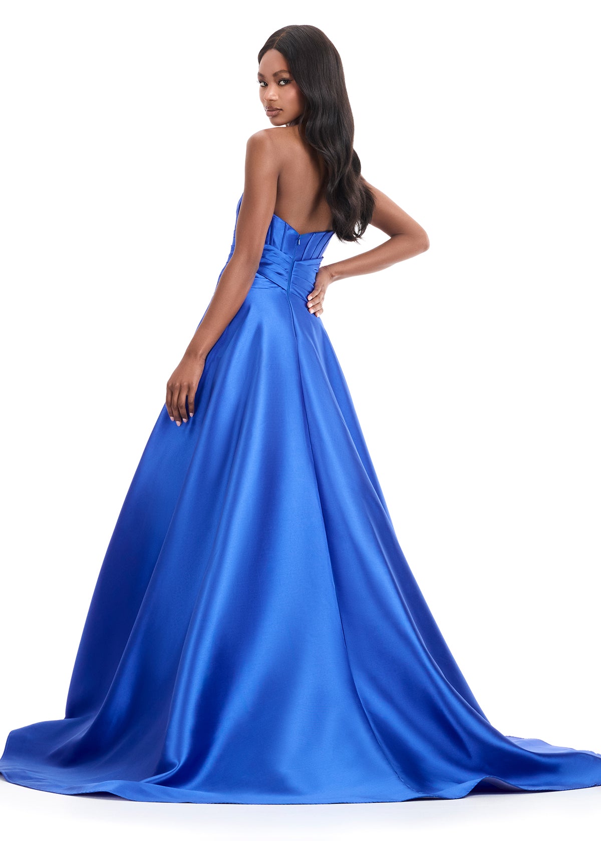 Ashley Lauren 12055 Royal Corset Ballgown Fitted Mikado Satin Dress back