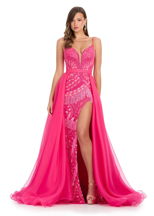 Ashley Lauren 1740 Fuchsia Organza Overskirt 