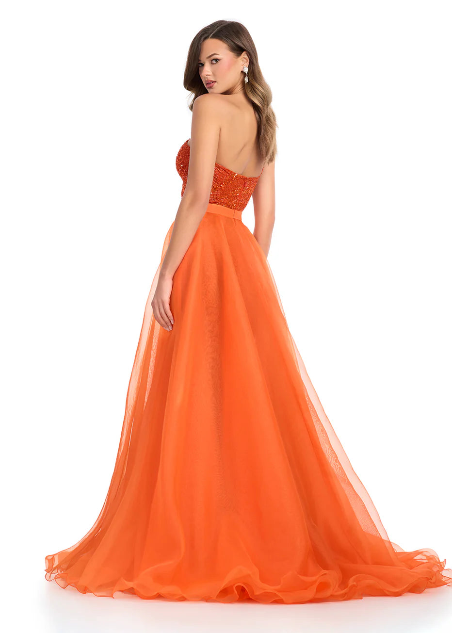 Ashley Lauren 1740 Orange Organza Overskirt Wire Hem
