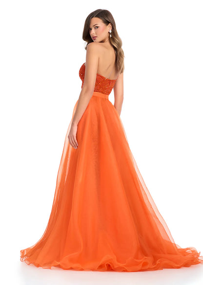 Ashley Lauren 1740 Orange Organza Overskirt Wire Hem