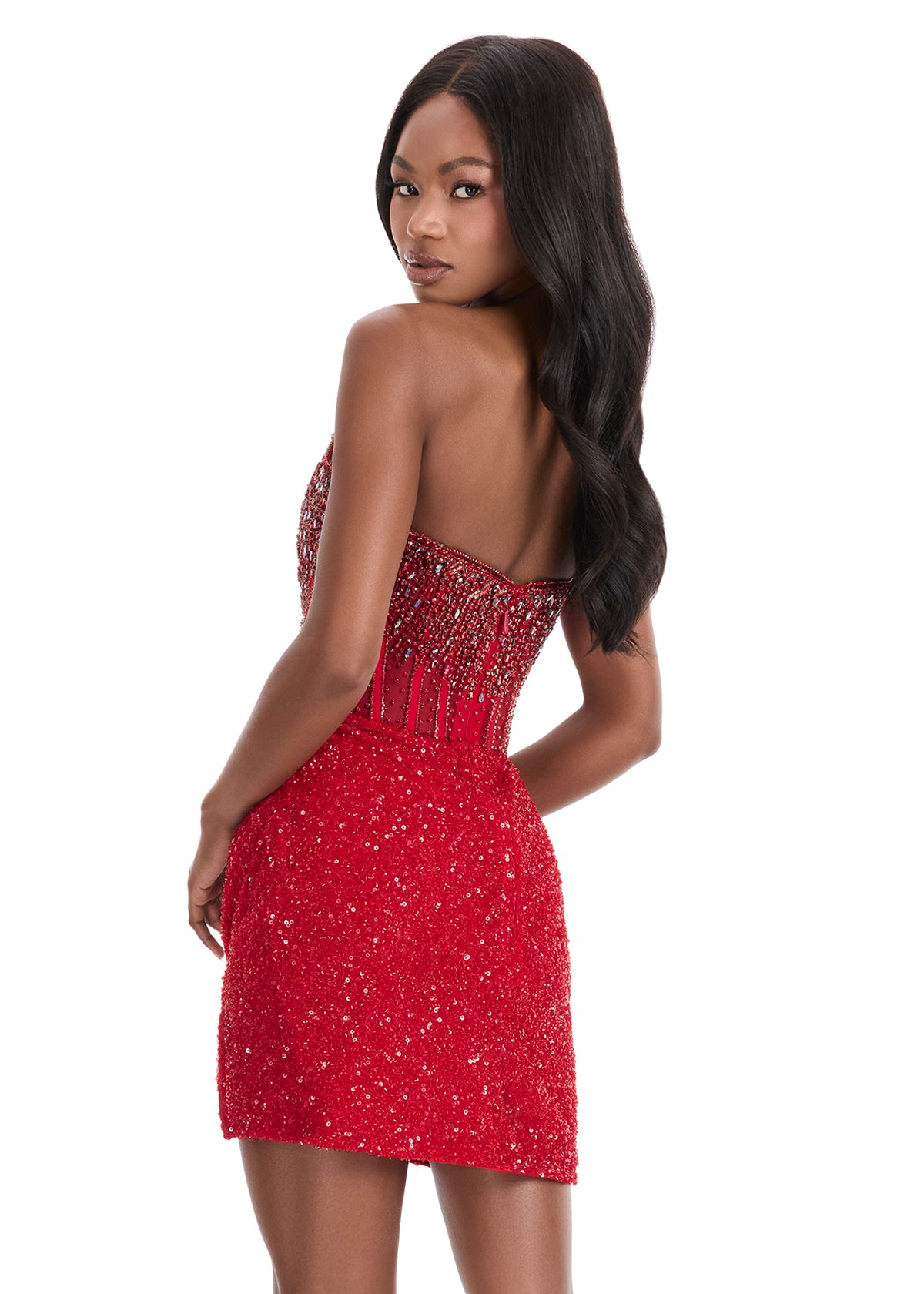 Ashley Lauren 4564 Red Sequin Beaded Cocktail Dress back