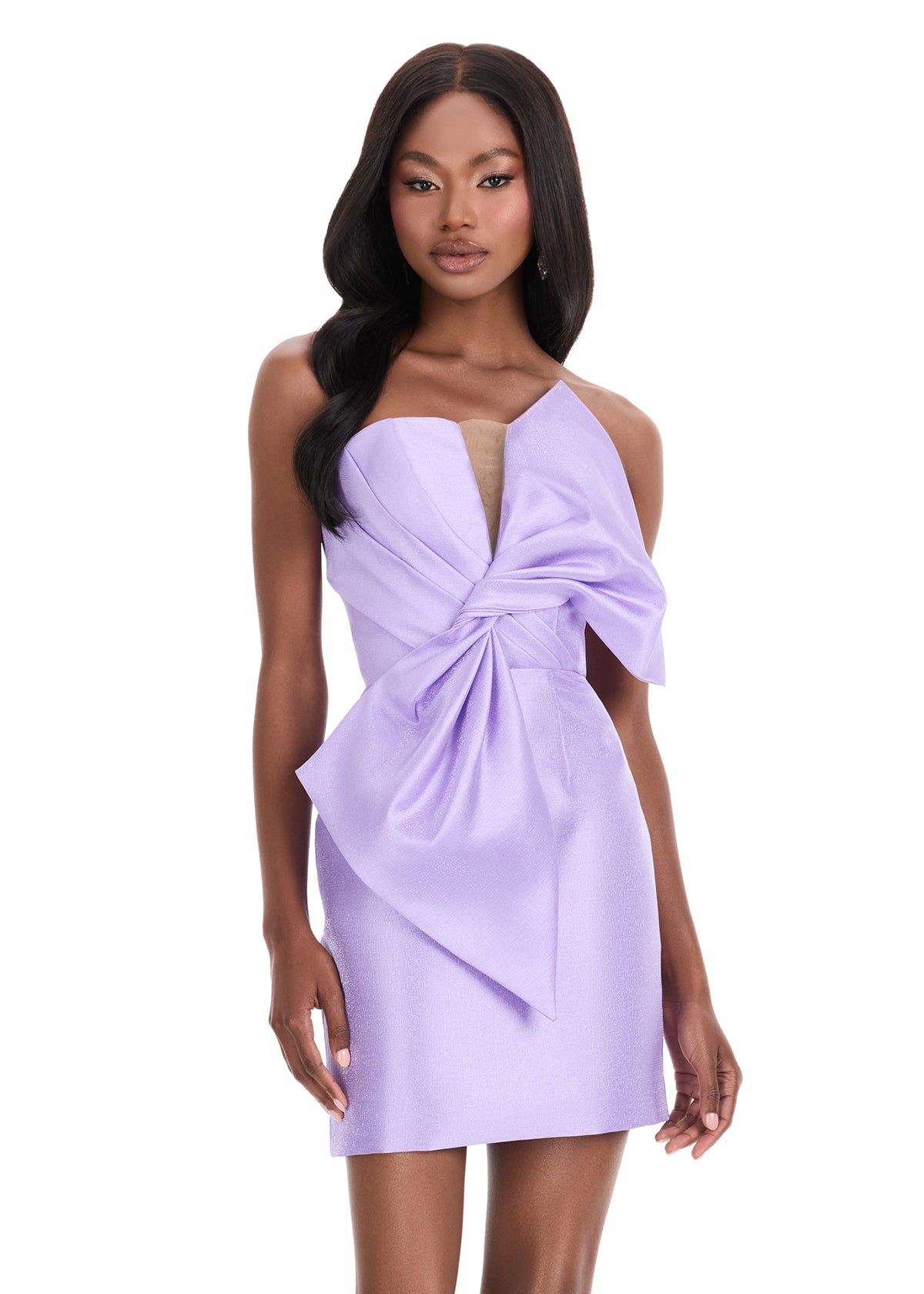 Ashley Lauren 4825 Orchid Strapless Mikado Cocktail Dress Oversized Bow