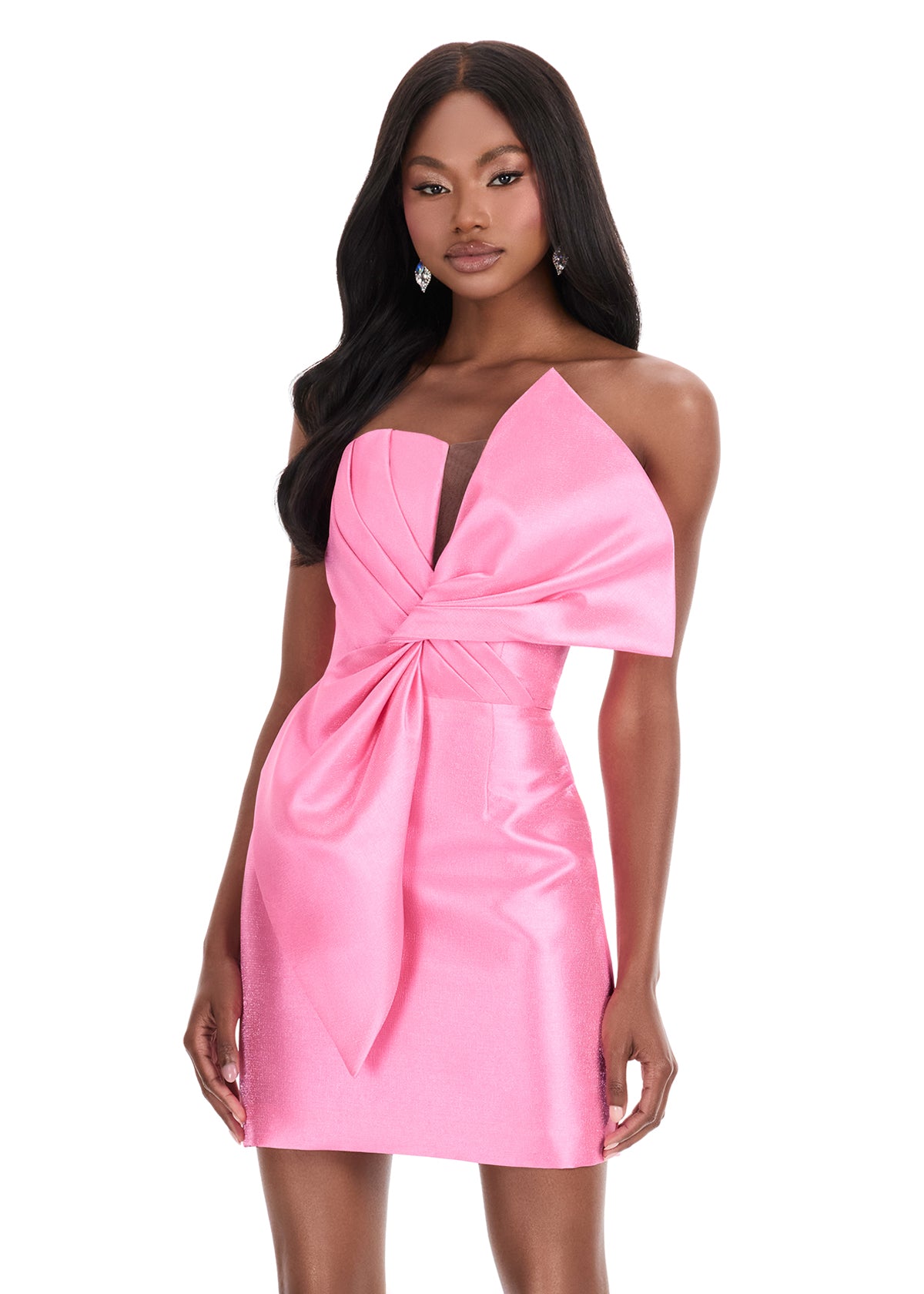 Ashley Lauren 4825 Pink Strapless Mikado Cocktail Dress Oversized Bow