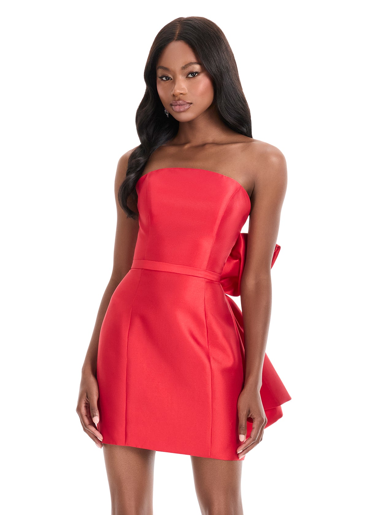 Ashley Lauren 4875 Red Short Oversized Bow Cocktail Dress Homecoming Strapless