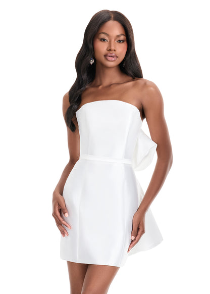 Ashley Lauren 4875 White Short Oversized Bow Cocktail Dress Homecoming Strapless
