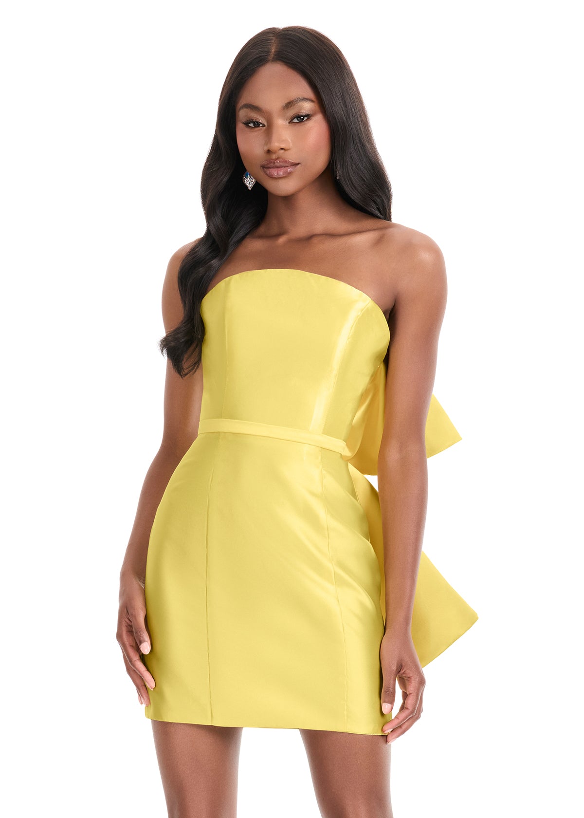 Ashley Lauren 4875 Yellow Short Oversized Bow Cocktail Dress Homecoming Strapless