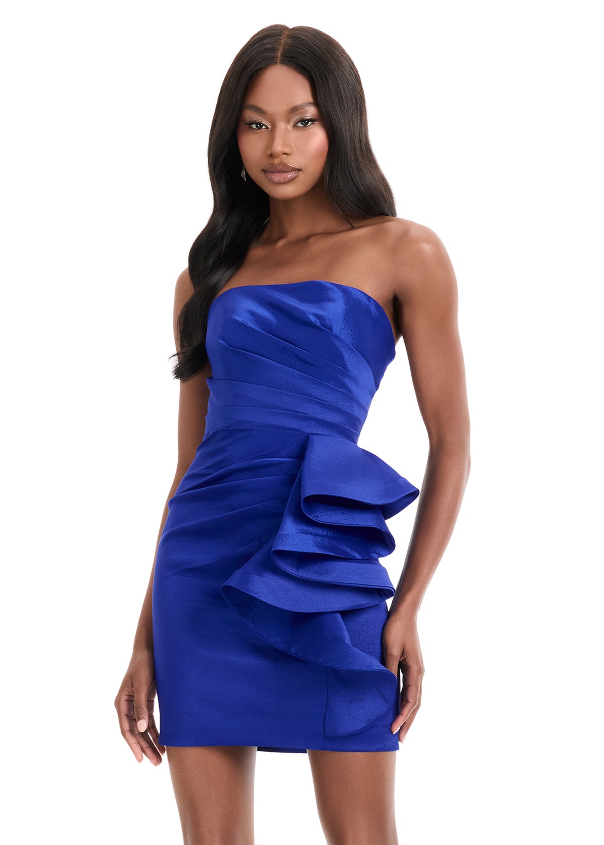 Ashley Lauren 4933 Royal Strapless ruched bodice homecoming cocktail dress straight neckline ruffle
