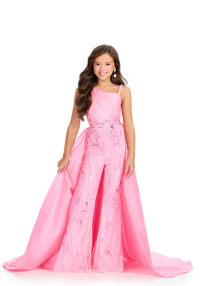 Ashley Lauren Kids 8287 Girls Pageant Jumpsuit Overskirt Fun Fashion Beaded Formal Wear 4 / Peacock