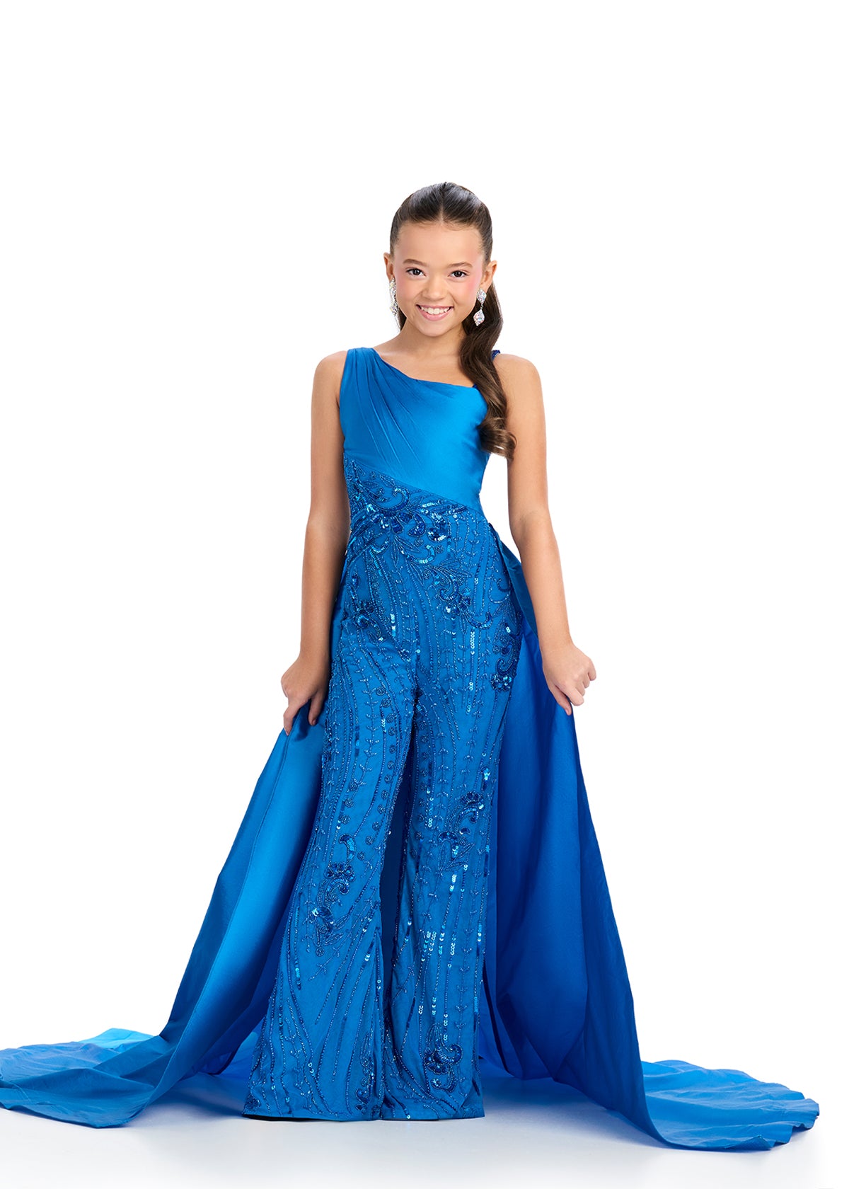 Ashley Lauren Kids 8287 Girls Pageant Jumpsuit Overskirt Fun Fashion Beaded Formal Wear 4 / Peacock Ashley Lauren Kids 8287 Girls Pageant Jumpsuit Overskirt Fun Fashion Beaded Formal Wear 4 / Peacock
