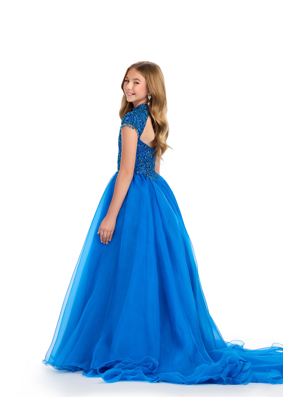 Ashley Lauren Kids 8296 Girls Beaded A Line Pageant Dress Fringe Ballgown High Neck Formal 14 / Peacock Ashley Lauren Kids 8296 Girls Beaded A Line Pageant Dress Fringe Ballgown High Neck Formal 14 / Peacock