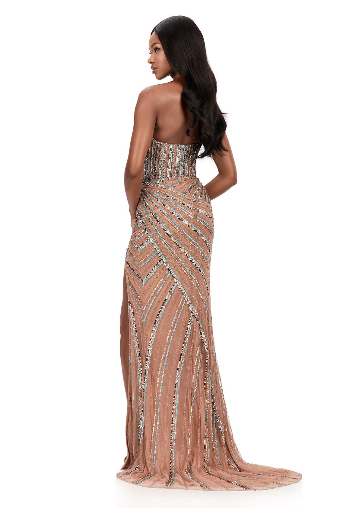 Ashley Lauren Style 12150 Multi Dark Nude Long Prom Dress Pageant Formal Evening Gown