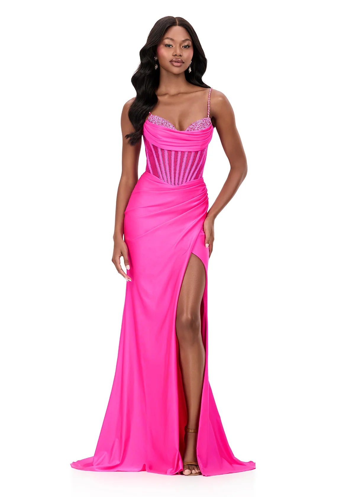 ASHLEYlauren 12173 Size 8 Fuchsia Fitted Prom Dress Corset Beaded Bustier Pageant Formal