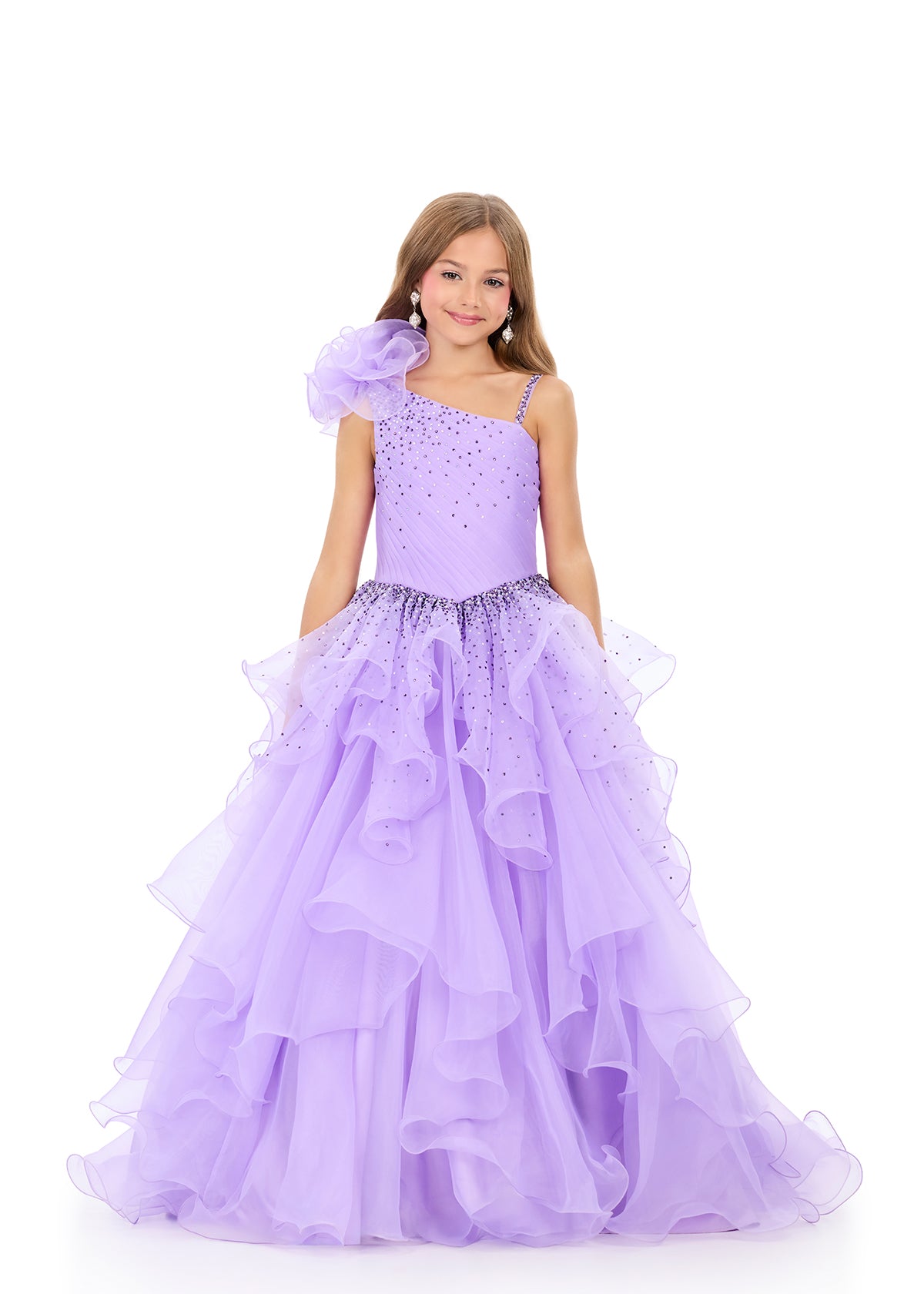 Ashleylauren 8368 Orchid Girls Pageant Dress Full Multi Tiered Organza Skirt