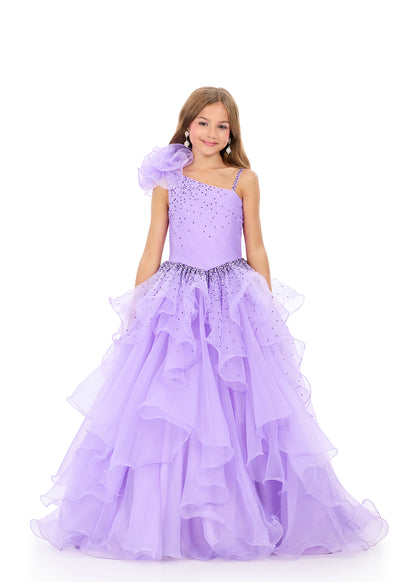 Ashleylauren 8368 Orchid Girls Pageant Dress Full Multi Tiered Organza Skirt