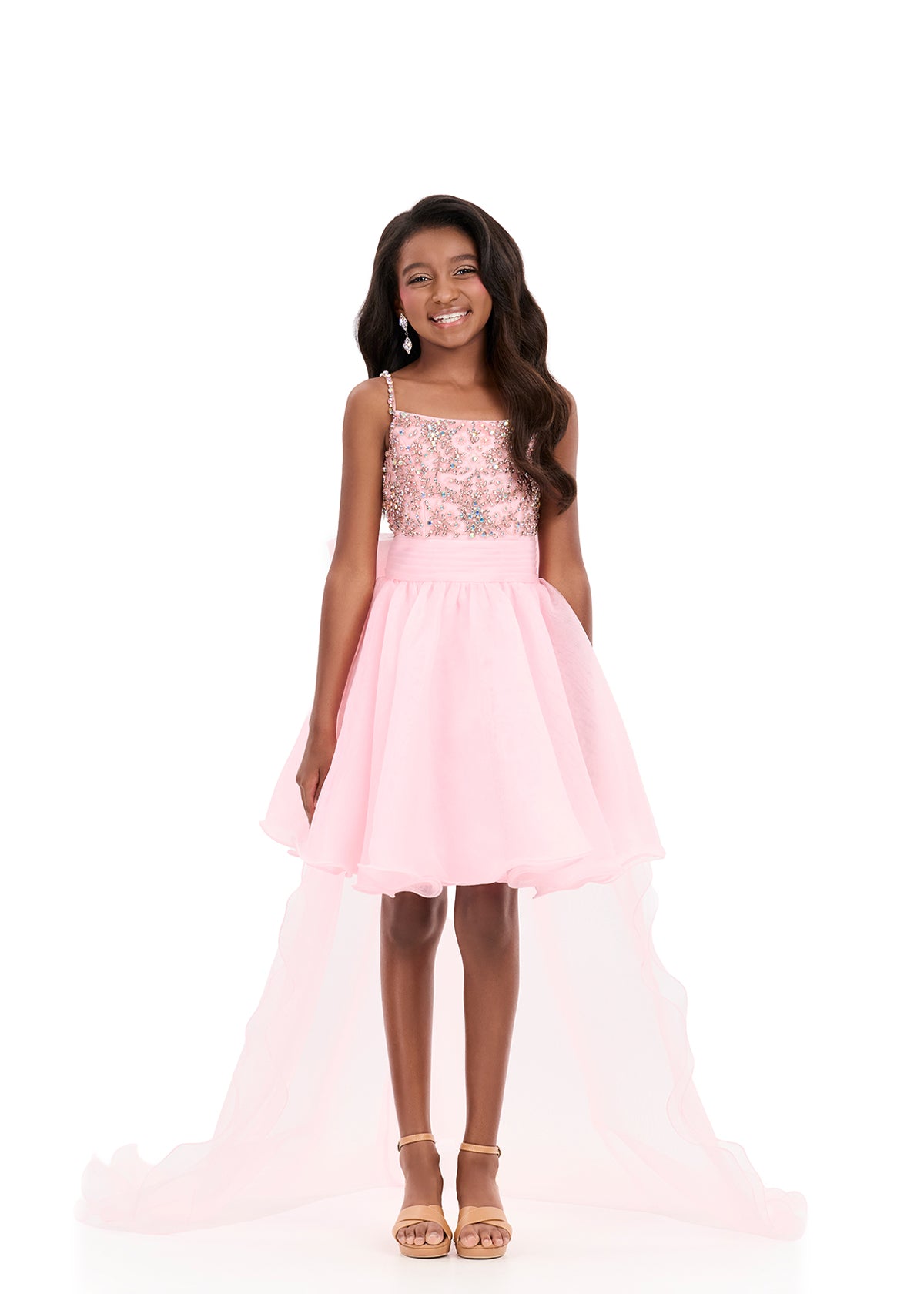 ASHLEYlauren 8369 Kids Short Dress with Bow Overskirt Pink / 4