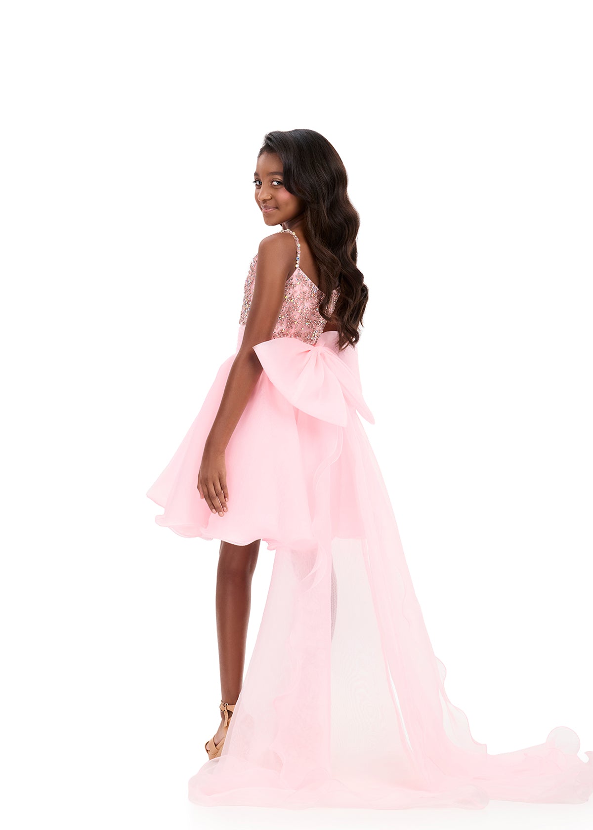 Ashleylauren 8369 Ice Pink Kids Pageant Gown High Low