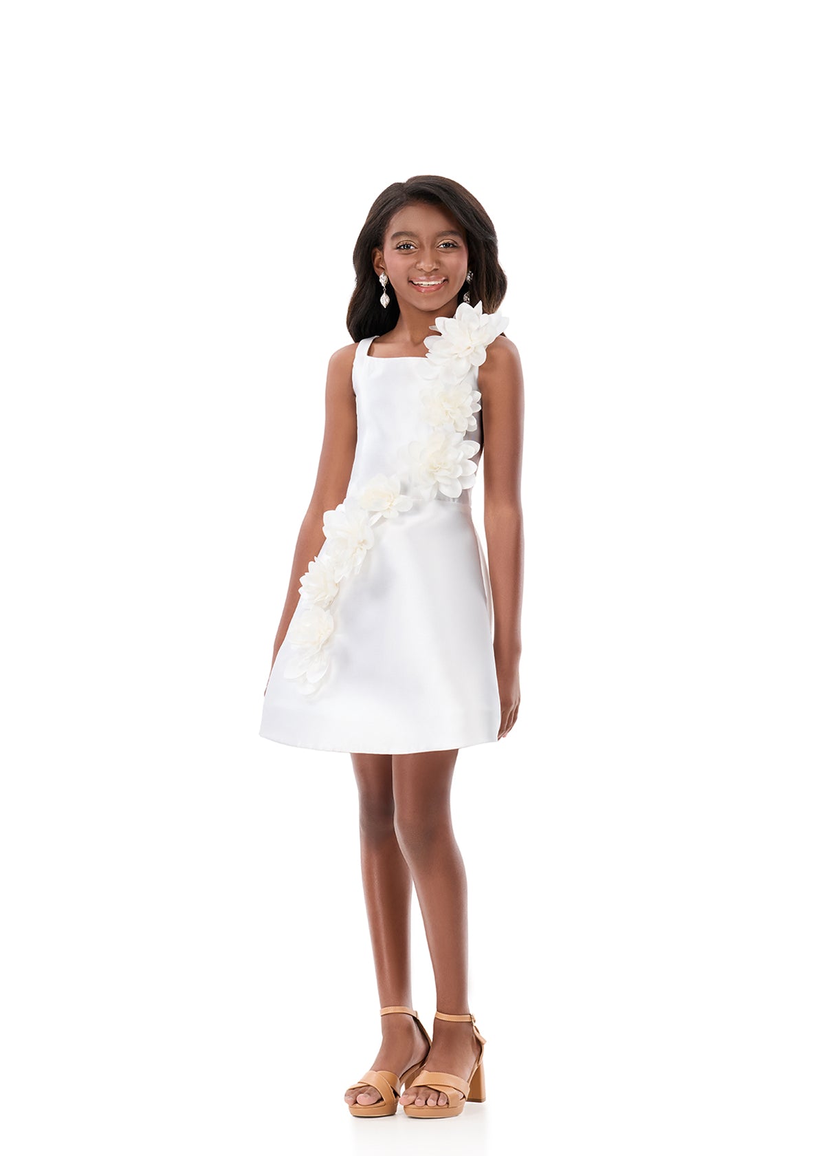 ASHLEYlauren 8370 Girls Short Formal Dress Flower Details Ivory / 14