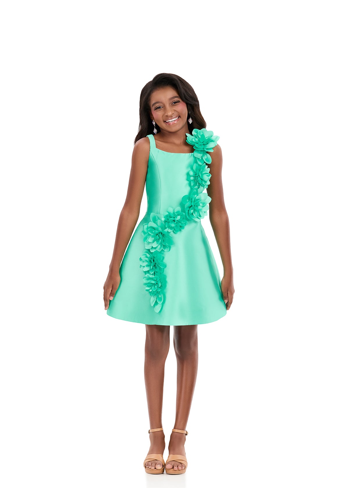 ASHLEYlauren 8370 Girls Short Formal Dress Flower Details Mint / 16