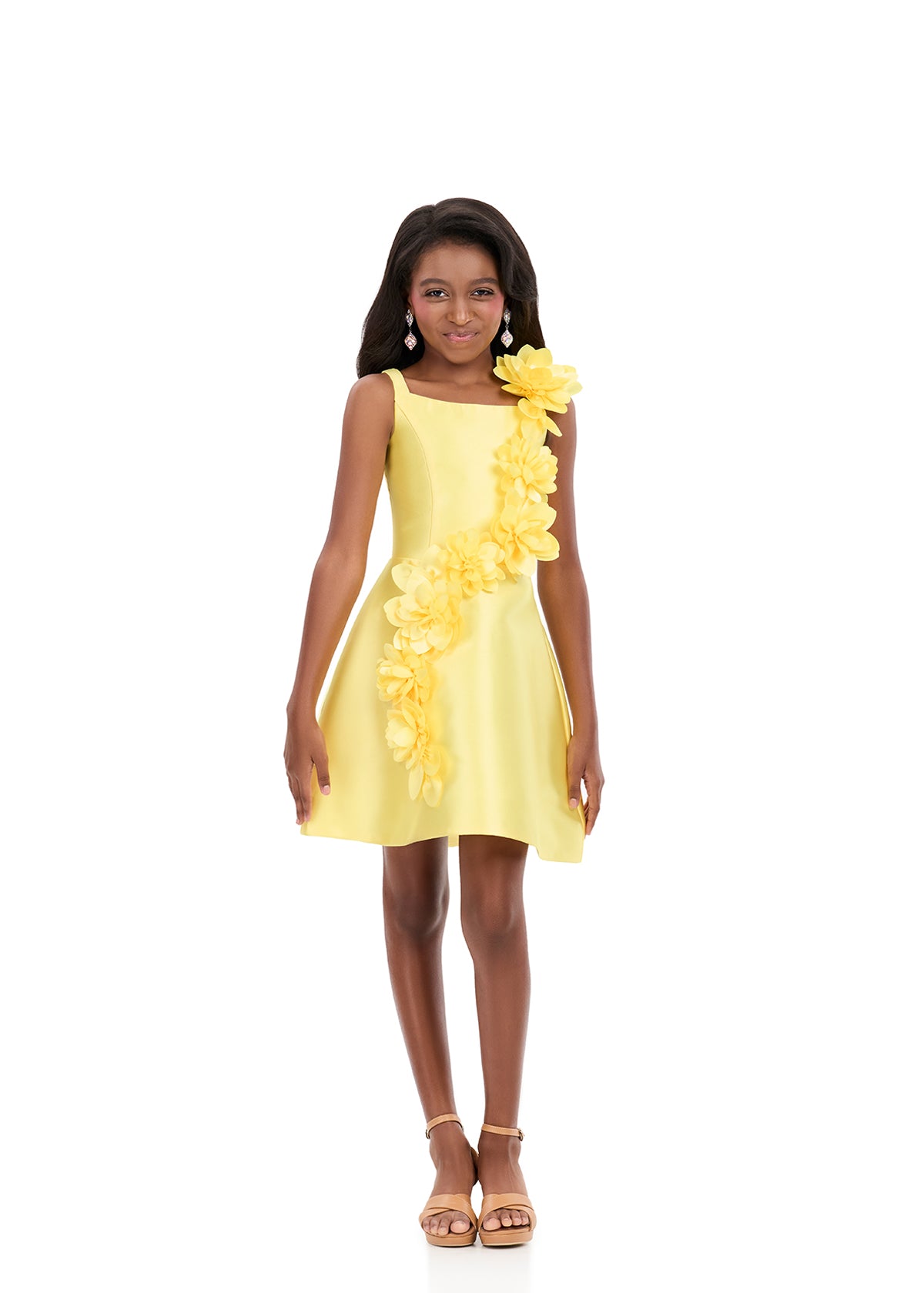 ASHLEYlauren 8370 Girls Short Formal Dress Flower Details Yellow / 6